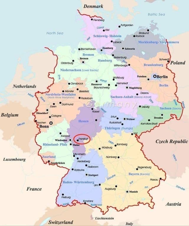 Frankfurt no mapa da Alemanha