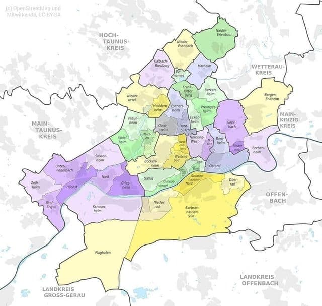 Mapa dos bairros de Frankfurt