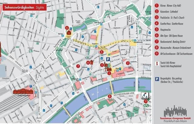 Mapa de passeios a pé de Frankfurt